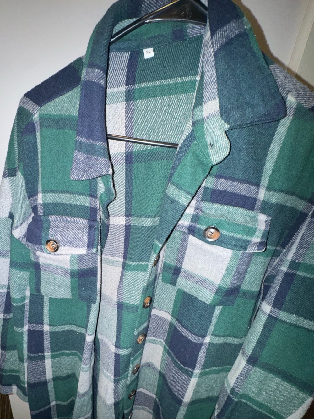 Green and Navy Plaid Button-Up